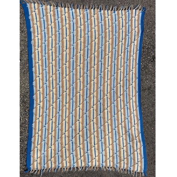 Vintage Handmade Knit Striped Blanket - Picture 8 of 8